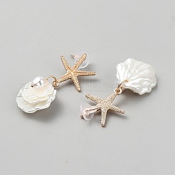 Pendientes colgantes de aleación con forma de estrella de mar y concha&nbsp;EJEW-WH0004-219