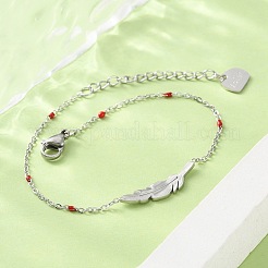 Браслеты из нержавеющей стали 304 с перьевыми звеньями для женщин BJEW-A036-17P