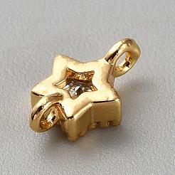 ライトゴールドメッキ真鍮パヴェキュービックジルコニアコネクターチャーム  スターリンク  透明  9.5x6x2.3mm  穴：1.2mm&nbsp;KK-CJC0001-43KCG-03