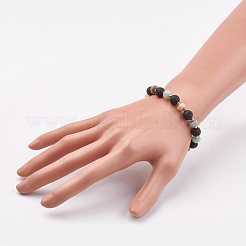 Эластичные браслеты с натуральным цветком и амазонитом и вулканическим камнем&nbsp;X-BJEW-JB03071-05