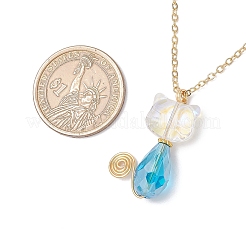 Стеклянный кулон в форме кошки латунные кабельные цепочки ожерелья для женщин&nbsp;NJEW-JN05274