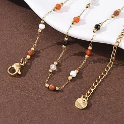 Браслеты на ногу из нержавеющей стали 304 с ограненными круглыми бусинами из натурального агата&nbsp;AJEW-G072-01G