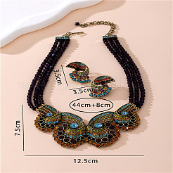 Ожерелья и серьги-гвоздики из сплава в форме ракушки с многослойными подвесками и стразами WG942CA-02