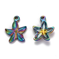 イオンプレーティング（IP）304ステンレスペンダント  ヒトデ/海星  虹色  19x15x4mm  穴：2mm&nbsp;STAS-I117-07MC