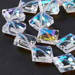 カット加工ガラスビーズ連売り  透明  菱形  17x17x7mm  穴：1.2mm  約50個/連  15.75''（40センチメートル）&nbsp;X-EGLA-E030-01C