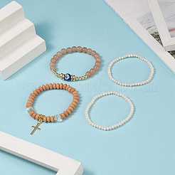 Juego de pulseras elásticas con cuentas de vidrio y hematita sintética&nbsp;BJEW-JB09144-03