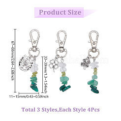 12 pz 3 stili peridoto naturale e cristallo di quarzo e avventurina verde e schegge di malachite pendenti decorazioni&nbsp;HJEW-GO00101