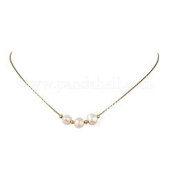 Colgante de perlas naturales pulidas por ambos lados con cadena de eslabones Boston de acero inoxidable 304 para mujer.&nbsp;NJEW-JN06419-04