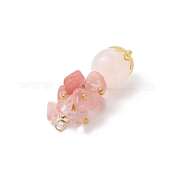 Круглые подвески из вишневого кварцевого стекла с кусочками натурального розового кварца&nbsp;PALLOY-JF04288-03