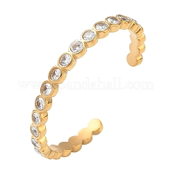 女性用304ステンレススチール＆キュービックジルコニアカフバングル  ゴールドカラー  ラウンド  内径：2.36インチ（6cm）  6.8 mm幅&nbsp;BJEW-T031-01B