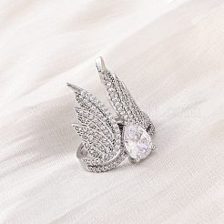 Латунные кольца-манжеты с микропаве и прозрачным цирконием для женщин RJEW-S398-03B-P