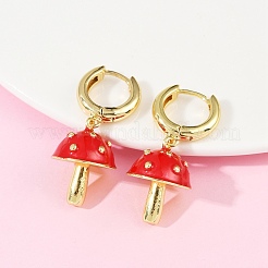 Серьги-кольца с грибовидной эмалью из латуни EJEW-Z115-07G