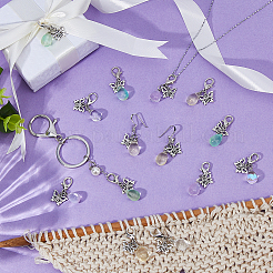 32 шт. 4-х цветная стеклянная каплевидная подвеска и бабочка в тибетском стиле из сплава&nbsp;HJEW-FH00184