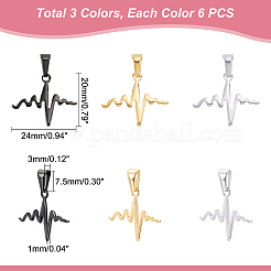12個3色304ステンレススチールペンダント  バレンタインデーのために  ハートビート  ミックスカラー  20x24x1mm  穴：7.5x3mm  4個/カラー&nbsp;STAS-UN0032-50