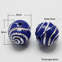 Beschichtung Acryl-Perlen, Metall umschlungen, Runde, Preußischblau, 7~8x7~8x7~8 mm, Bohrung: 2 mm, ca. 1800 Stk. / 500 g