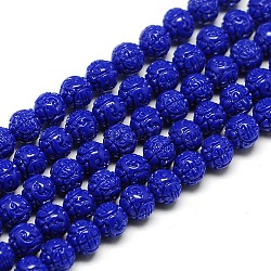 Synthetic Coral Beads Strands, Dyed, Dragon Ball Beads, Blue, 6mm, Hole: 1mm, about 60pcs/strand, 14.96inch