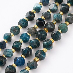 Natürliche Apatit Perlen Stränge, mit Glasperlen, sechsseitige Himmelswürfel, gefärbt, facettiert, 6~6.5x6~6.5 mm, Bohrung: 1 mm, ca. 48 Stk. / Strang, 15.75 Zoll (40 cm)