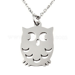 201 Stainless Steel Pendant Necklaces, with Cable Chains, Owl, Stainless Steel Color, 15.7 inch(40cm), 1.5mm, Owl: 20x13.5x1mm