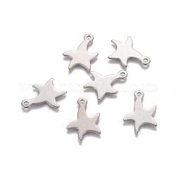 201 Stainless Steel Pendants, Starfish/Sea Stars, Stainless Steel Color, 21x16x1mm, Hole: 1.8mm