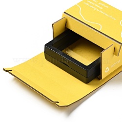 Boîtes-cadeaux de bijoux en papier cartonné, avec des vitrines de bijoux flottantes en plastique carré et en film pe, rectangle avec mot, jaune, 8.05x9.1x4.55 cm