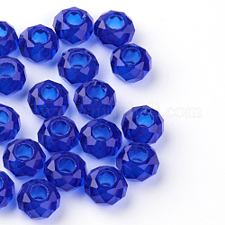 Abalorios europeas de vidrio, Abalorios de grande agujero, sin núcleo metálico, rerondana plana, azul oscuro, aproximamente 14 mm de diámetro, 8 mm de espesor, agujero: 5 mm