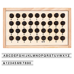 40クロムスタンプ  木製ボックス付き  文字a〜zおよび番号0~9  ベージュ  箱：20.9x12.2x7.5センチメートル  スタンプ：62x10x10mm