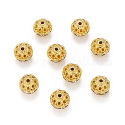 Perles en laiton de strass, Grade a, ronde, métal couleur or, tan, taille: environ 10mm de diamètre, Trou: 1.2mm