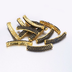 Alloy Curved Tube Beads, with Acrylic Pearl Beads, Lead Free, Golden Metal Color, Black, 43x9x6mm, Hole: 3mm