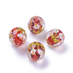 Perline murano fatto a mano, tondo, fiore interno, rosso, 15~17mm, Foro: 2 mm