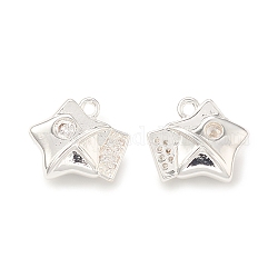 Brass Micro Pave Cubic Zirconia Star Charms, Meteor Charm, Silver Color Plated, 11x12x4.5mm, Hole: 1.2mm