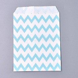 Sacs en papier kraft, pas de poignées, sacs de stockage de nourriture, blanc, motif de vagues, bleu ciel, 18x13 cm