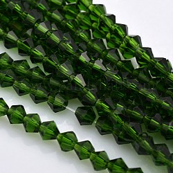 Chapelets de perles en verre à facettes bicone, verte, 4x4mm, Trou: 1mm, Environ 92~96 pcs/chapelet, 13.78~14.37 pouce