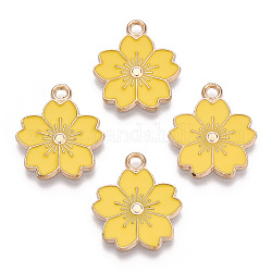 Emaille Anhänger Legierung, Sakura Blume, Licht Gold, golden, 20.5x17.5x1.5 mm, Bohrung: 2 mm
