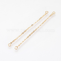 Brass Chain Links connectors, Nickel Free, Real 18K Gold Plated, 46x3x1mm, Hole: 1.5mm