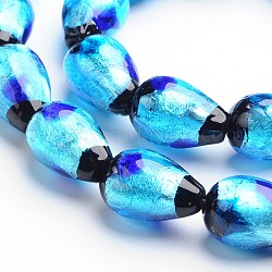 Perles de verre à la main en forme de feuille d'argent, bleu, 17x12mm, Trou: 2mm