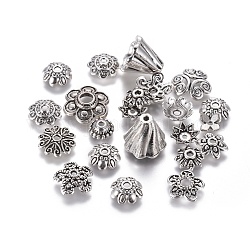 Tibetischen Stil Legierung Perlenkappen, Mischformen, Antik Silber Farbe, 5~20x2~10 mm, Bohrung: 0.5 mm