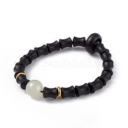 Bracelet extensible en perles de bois d'ébène pour femme, noir, diamètre intérieur: 2-1/2 pouce (6.2 cm)