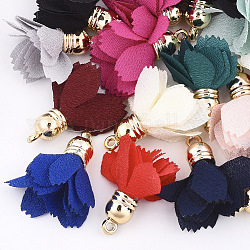 Cloth Pendants, with CCB Plastic Findings, Flower, Mixed Color, 27~31x26~32mm, Hole: 1.8mm