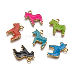 Legierung Schmelz Tier Pferd Anhänger, Goldene Metall Farbe, Mischfarbe, 19x17x2 mm, Bohrung: 1 mm