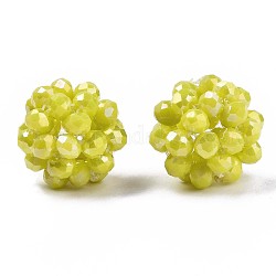 Runde gewebte Perlen aus undurchsichtigem Glas, Cluster-Perlen, ab Farbe plattiert, facettiert, Gelb, 12~13 mm, Bohrung: 1.5 mm, Perlen: 3.5x2.5 mm
