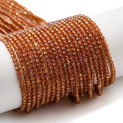 Placcare trasparente perle di vetro fili, arcobaleno placcato, tondo sfaccettato, cioccolato, 2mm, Foro: 0.7 mm, circa 184~187pcs/filo, 14.45'' (36.7 cm)