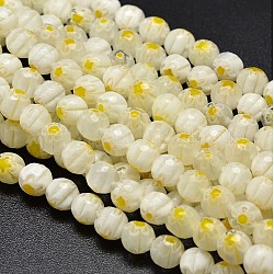 Faceted Millefiori Glass Round Beads Strands, Champagne Yellow, 8mm, Hole: 1mm, about 48pcs/strand, 14.3inch