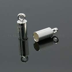 Brass Cord Ends, Nickel Free, Silver Color Plated, 9x3.5mm, Hole: 1.5mm, 3mm inner diameter