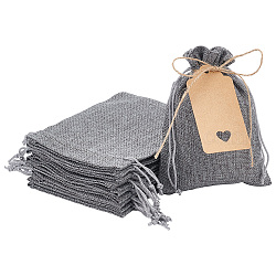 Nbeads 10 pz sacchetti di tela da imballaggio sacchetti con coulisse, con corde di iuta e etichette regalo in carta kraft, grigio, 18x13cm