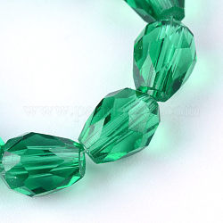 Transparente Glasperlen stränge, facettierten Tropfen, mittleres Seegrün, 8x6 mm, Bohrung: 1 mm, ca. 65 Stk. / Strang, 17.99 Zoll (45.7 cm)
