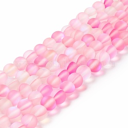 Chapelets de perles en pierre de lune synthétique, mat, ronde, rose, 8mm, Trou: 1mm, Environ 43~47 pcs/chapelet, 14.37''~15.08'' (36.5~38.3 cm)