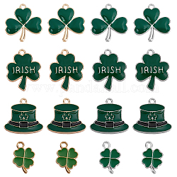 SUNNYCLUE 1 Box 40Pcs 8 Style Four Leaf Clover Charm St. Patrick's Day Enamel Lucky 4 Leaf Clover Charms Hat Irish Shamrock Green Charms for jewellry Making Charms Good Luck Earrings Craft Supplies
