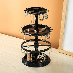Tour d'affichage de bijoux acrylique ronde rotative à 3 niveau avec plateau, Support organisateur de bijoux de bureau pour le stockage de bracelets de boucles d'oreilles, noir, 16x16x30 cm