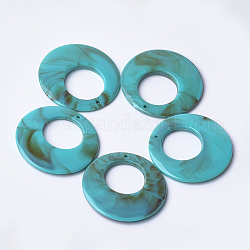 Pendentifs acryliques, style de pierres fines imitation, plat rond, turquoise foncé, 47x5mm, Trou: 2mm, environ 100 pcs/500 g