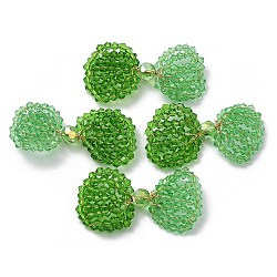 Cabochon bowknot con perline di vetro avvolti in filo di rame, verde, 24x41x5.5mm